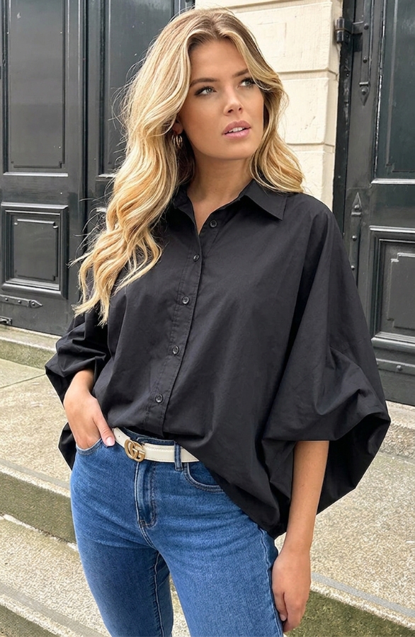 Oversized Batwing Blouse Katoen Black